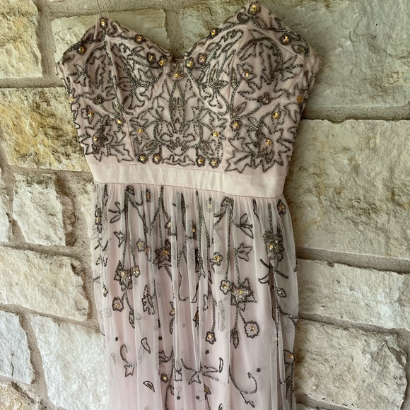 Aidan Mattox Pink Blush Embellished Beaded Floral Tea Length Dress - Picture 11 of 17